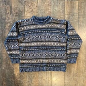 vintage funky knit wool blend mock neck sweater blue grey white